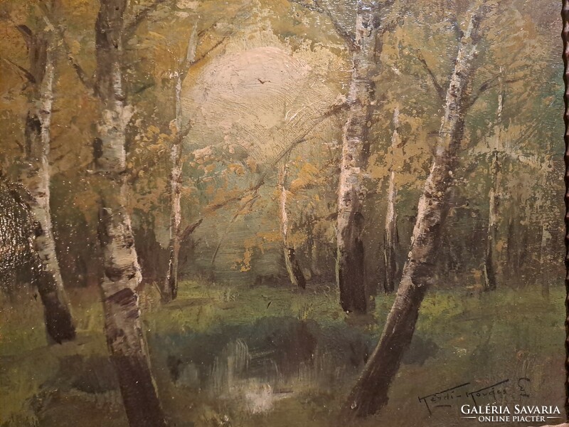 Original Kézdi blacksmith László: forest landscape with birch trees
