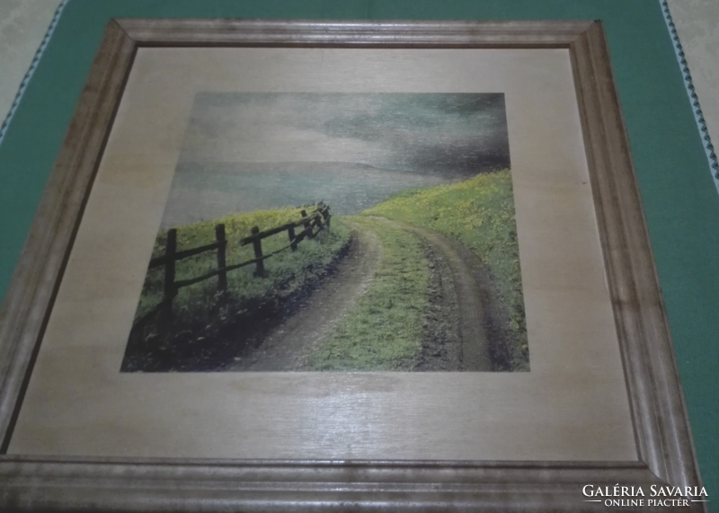 Painting on wooden base, framed