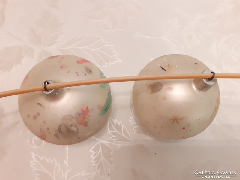 Retro glass Christmas tree ornament white painted pine branch sphere old glass ornament 2 pcs