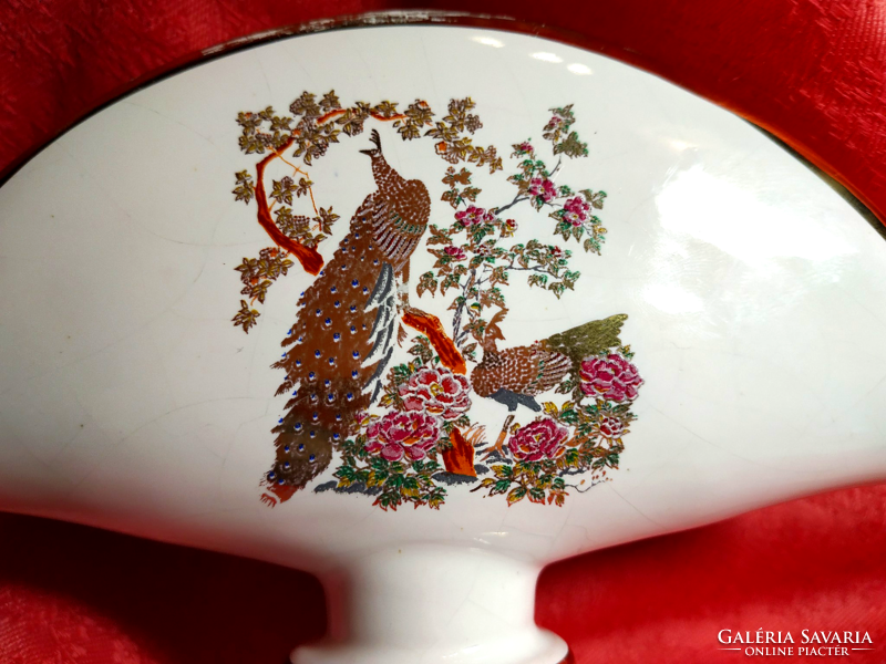 Gilded peacock patterned porcelain napkin holder