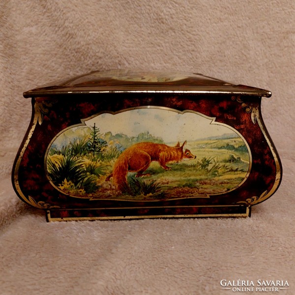 Old hunting scene lithographed metal box.