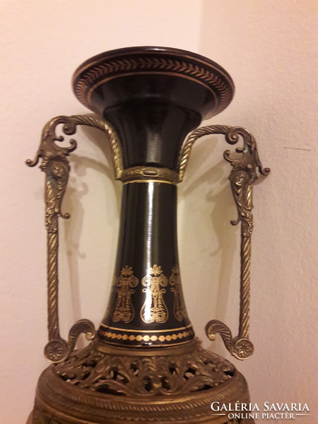 Hatalmas 2 db 63 cm régi klasszicista empire stílusú bronz szerelék porcelán váza pár kandalló dísz