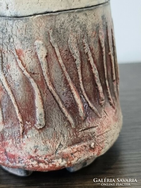 Signed, raku ceramic bonbonnier