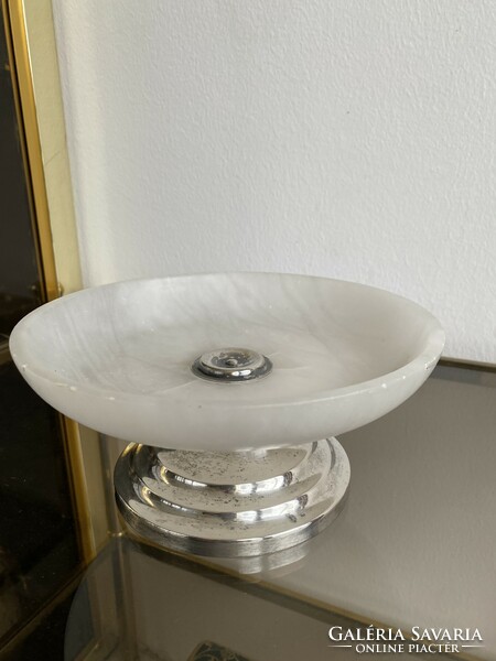 Alabaster serving bowl with silver base