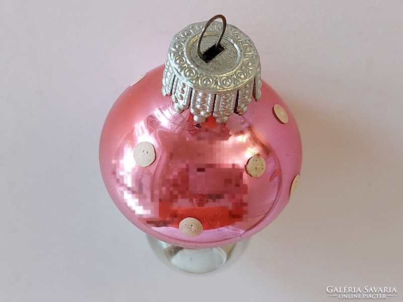 Régi üveg karácsonyfadísz rózsaszín gomba üvegdísz