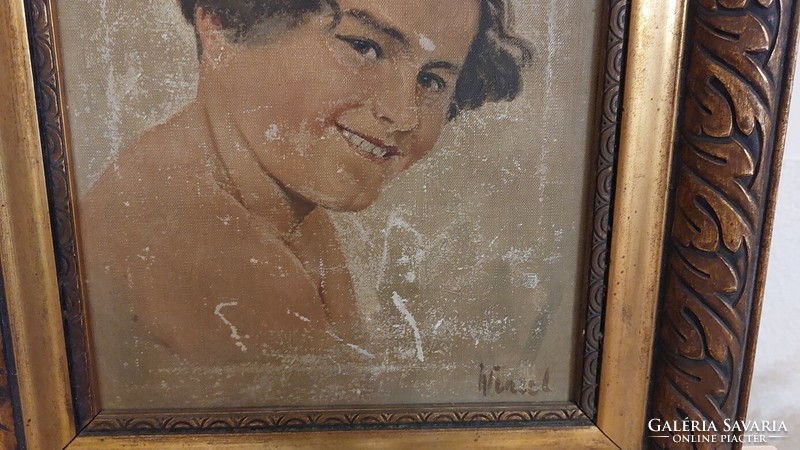 (K) bodo winsel portrait painting 36x42 cm with frame, in worn condition.