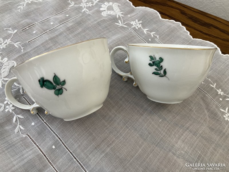 Viennese green patterned mocha/coffee cup pair