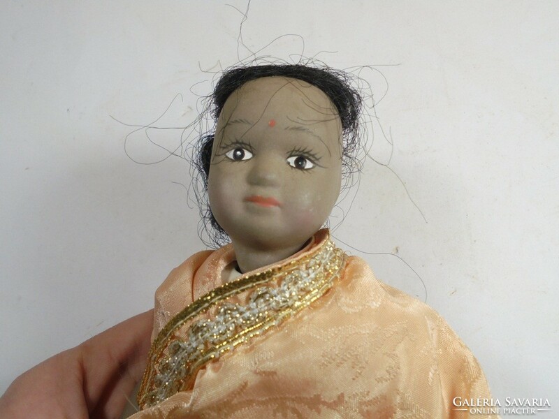 Retro vintage old toy exotic porcelain doll - in Indian (sari) dress - height: 22 cm