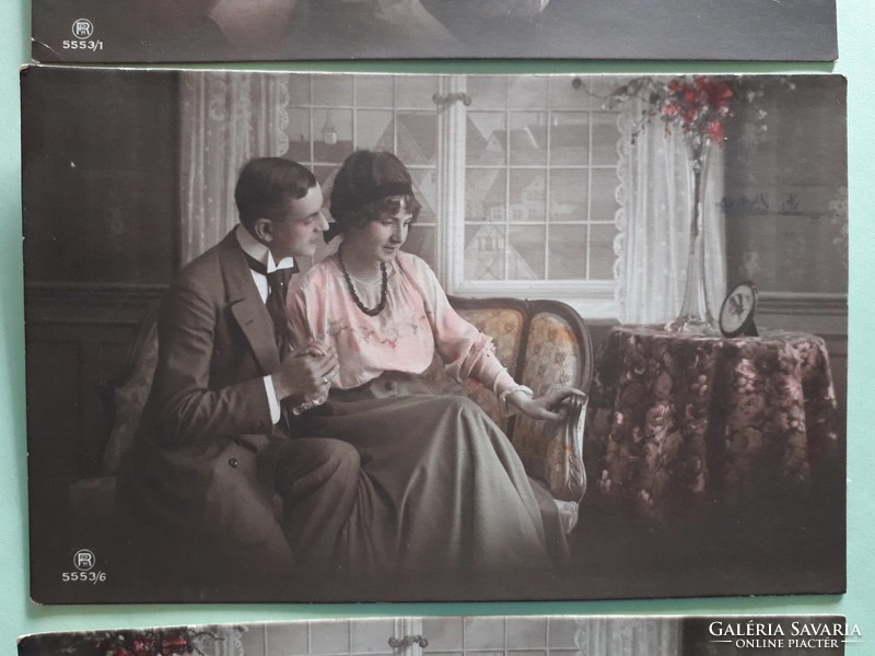 Old postcard 1917 love couple photo postcard 3 pcs