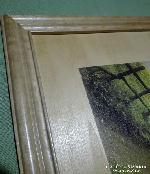 Painting on wooden base, framed