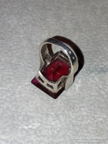 Impressive old silver ring with red stones - size 53