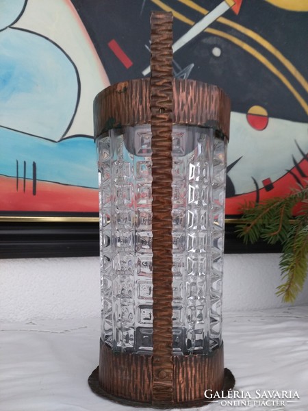 Industrial unique glass vase combined with red copper