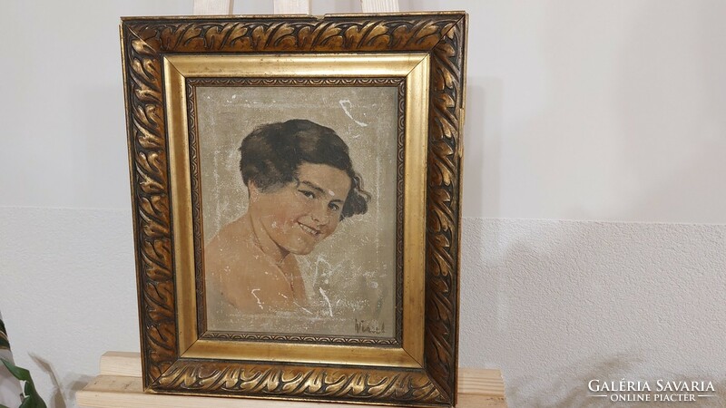 (K) Bodo Winsel portré festmény 36x42 cm kerettel, kopottas állapotban van.
