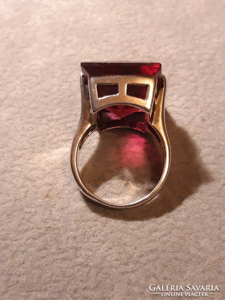 Impressive old silver ring with red stones - size 53