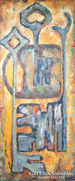 Keys - modern oil painting m.K. D. With marking (28x62 cm), double-sided