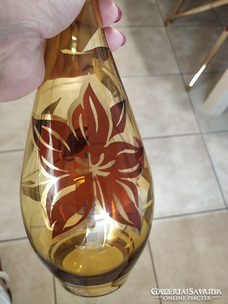 Gyönyörű arany leveles borostyán színű üveg boros készlet , italos készlet eladó!