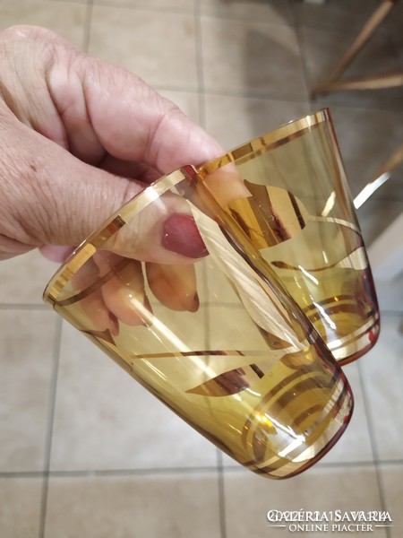 Beautiful gold leaf amber colored glass wine set, drink set for sale!