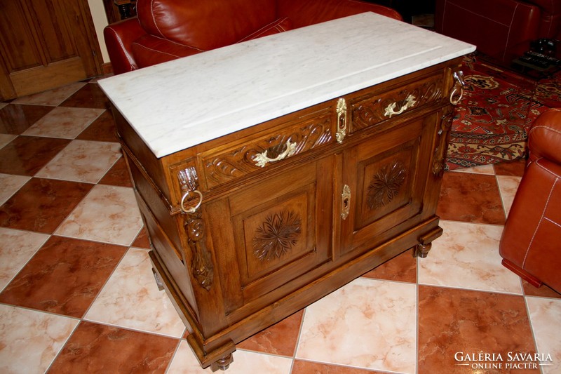 Old German marble carved chest of drawers