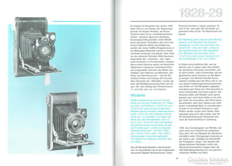 Nagyon ritka Minolta kamera fényképezőgép típuskönyv kézikönyv 1928-1998 német nyelv Josef Scheibel