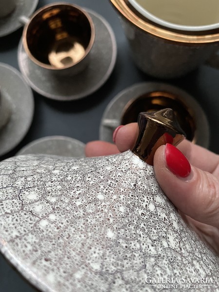 Különleges retro FS STAS különleges kőmintás porcelán kávés készlet bronzszínű belsővel