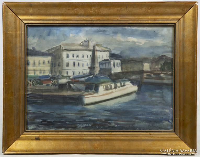 Szilvásy Margit (Sajókaza, 1898 - Budapest, 1977): Mediterrá kiköt  Akvarell, papír 28 x 36