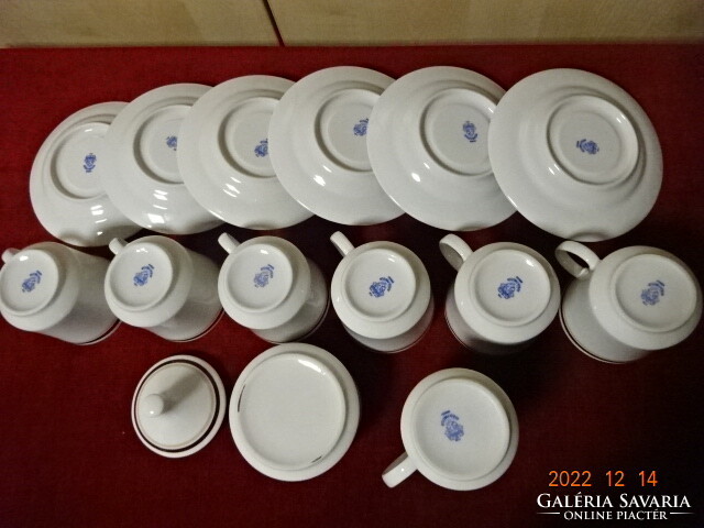 Alföldi porcelain tea set, brown striped, for six, 14 pieces. He has! Jokai.