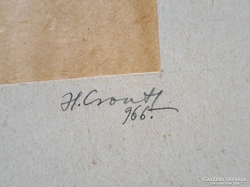 Memento - 1966, linómetszet, H. Crout? (teljes méret 38x53, a mű maga 10x5 cm)