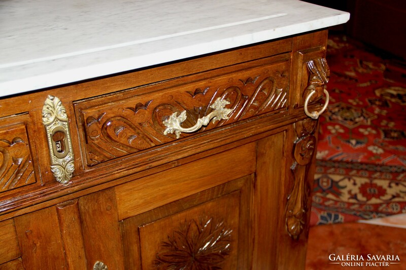 Old German marble carved chest of drawers