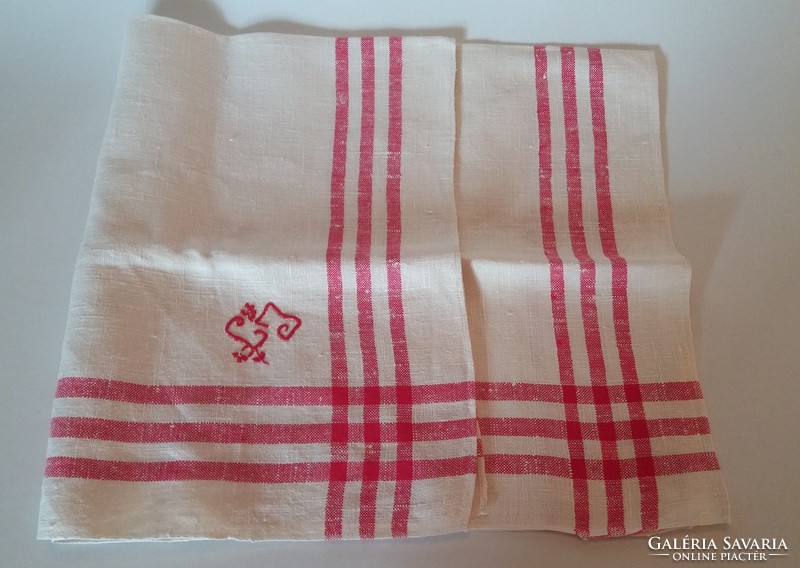 Old kitchen textile vintage towel linen striped monogram tea towel
