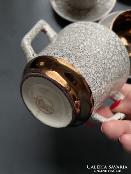 Különleges retro FS STAS különleges kőmintás porcelán kávés készlet bronzszínű belsővel