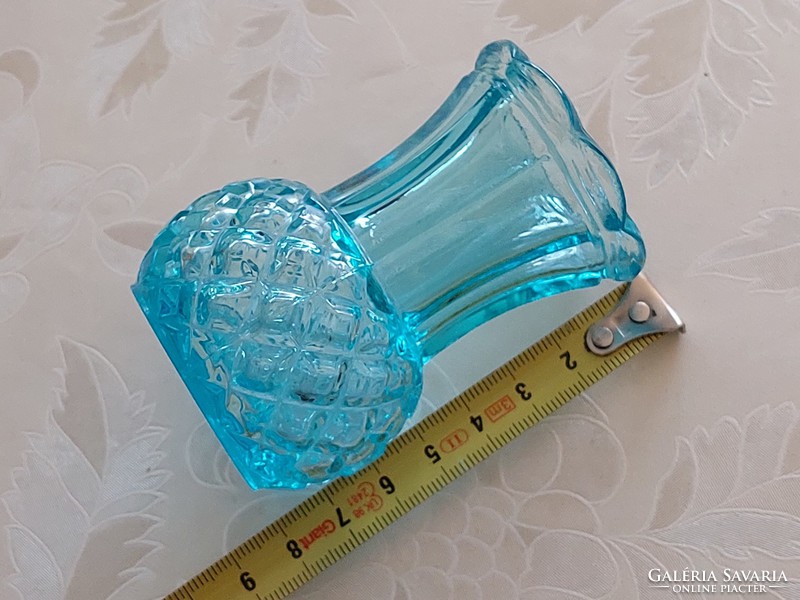 Régi kék üvegváza kis üveg váza 8 cm