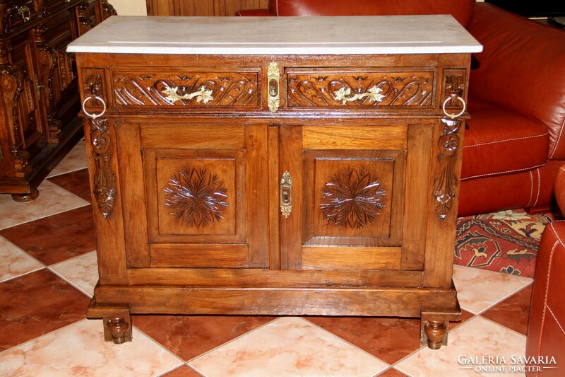 Old German marble carved chest of drawers