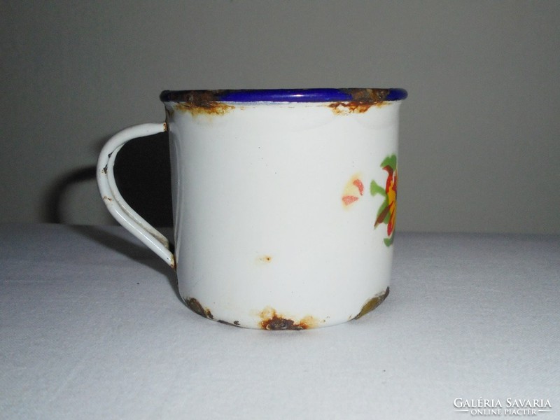 Retro enameled small children's mug - flower pattern - k.Sz.Sz. Hungarian production