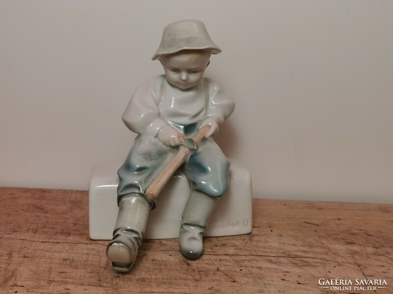 Zsolnay Sinko woodcarving boy with rare painting