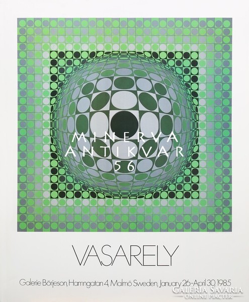 Svéd Vasarely kiállítás plakátsorozat reprintje 2, op-art, optikai térjáték, körök és négyzetek