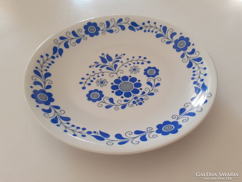 Old lowland porcelain wall plate with floral Hungarian blue folk pattern
