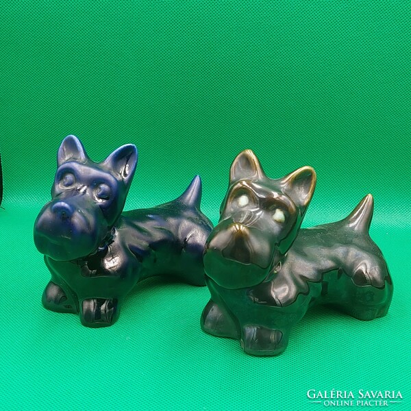 Antique collectible Budapest Zsolnay ceramic dog figurines