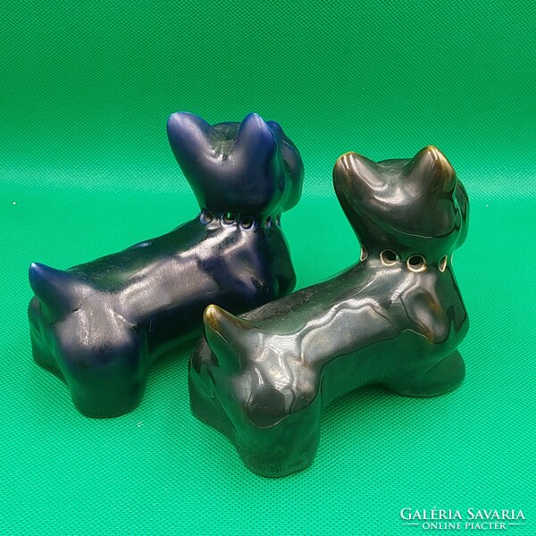 Antique collectible Budapest Zsolnay ceramic dog figurines