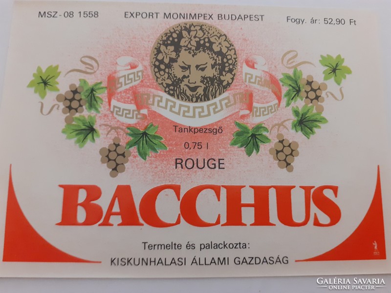 Retro pezsgős üvegcímke Rouge Bacchus tankpezsgő pezsgő címke