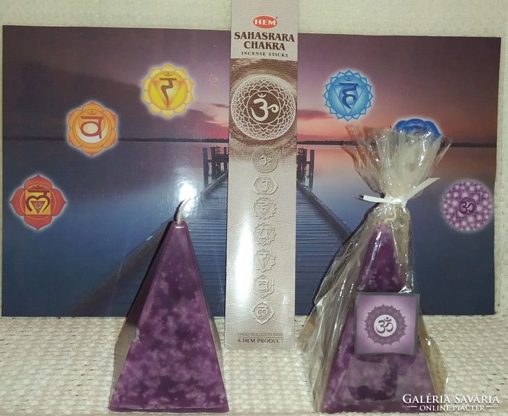 Crown chakra candle (pyramid) + crown chakra incense set