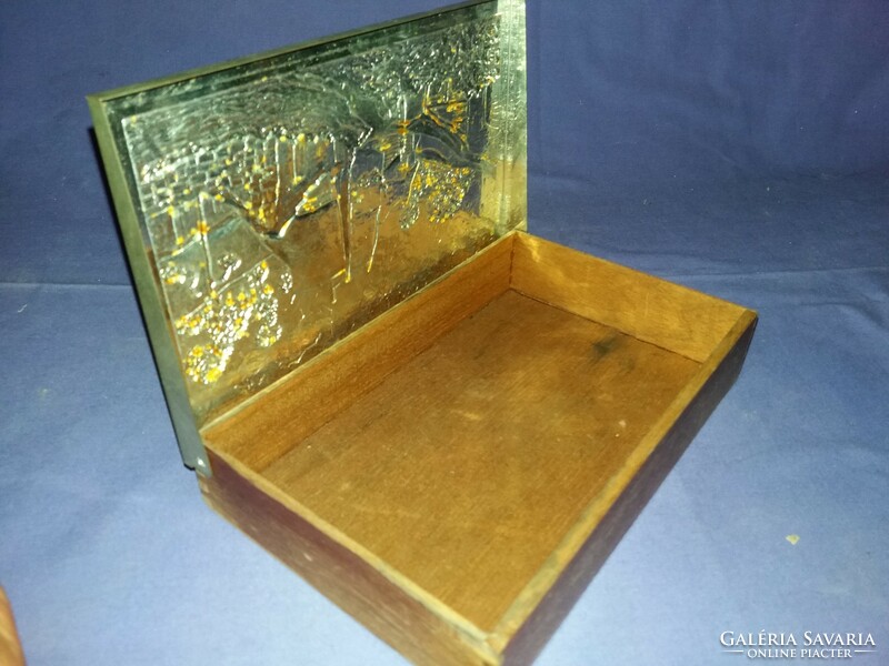 Beautiful antique metal lid landscape decoration cigar box / card box 22 x 4.5 x 14 cm as shown in the pictures
