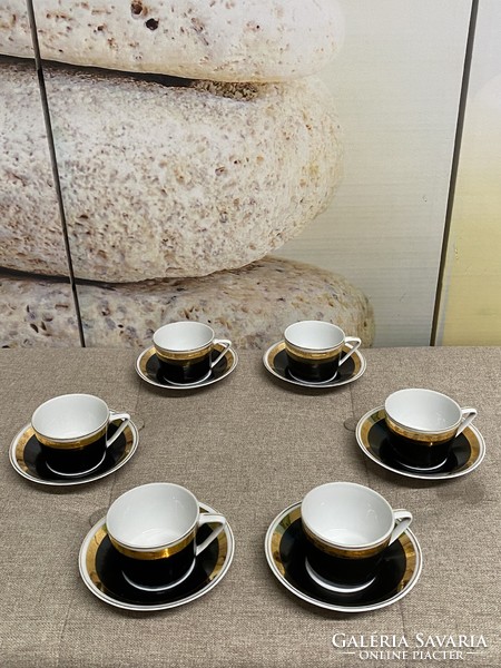 Hollóháza porcelain black - gold coffee cups 6 pcs a34