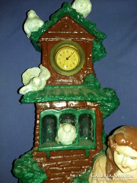 Antique 19th century porcelain biscuit French Depose Limoges dovecote fireplace clock 65cm as shown in the pictures