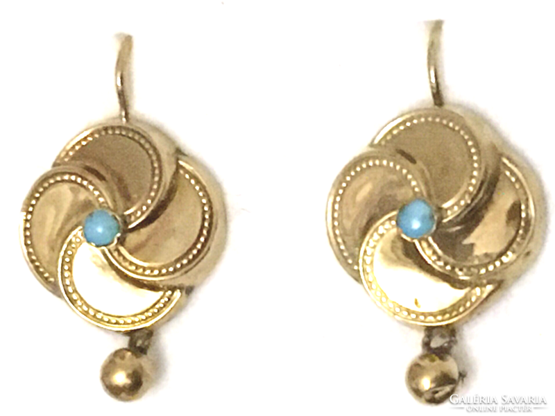 Biedermeier gold flower earrings turquoise ball pendant antique