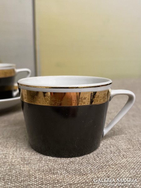 Hollóháza porcelain black - gold coffee cups 6 pcs a34