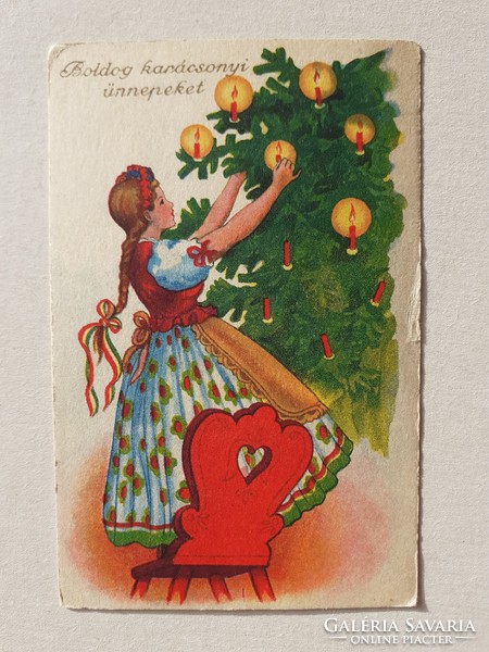 Old Christmas postcard circa 1940 postcard with folk costume