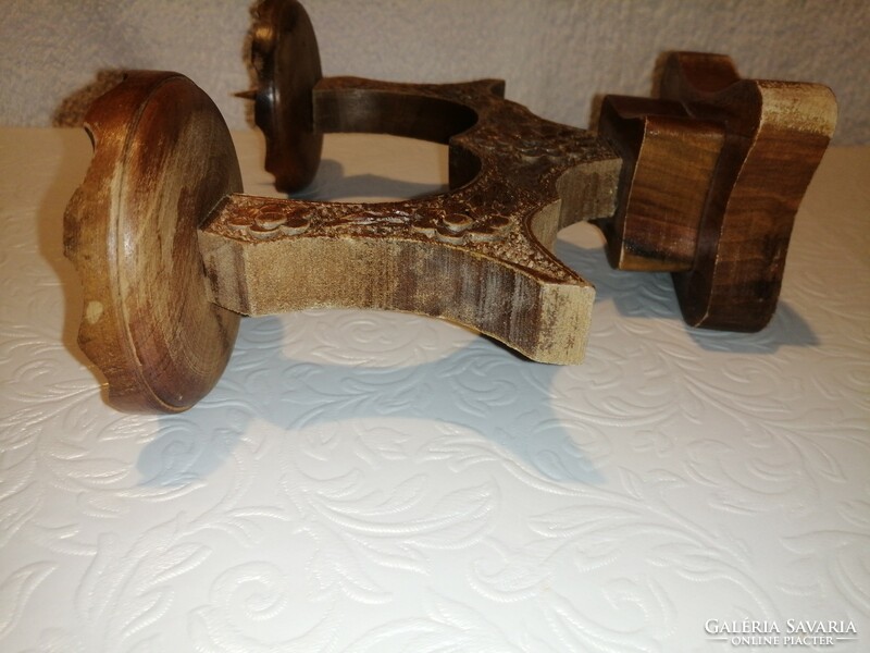 Table, wooden, two-prong candle holder, decoration.