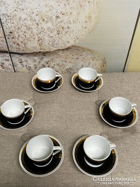 Hollóháza porcelain black - gold coffee cups 6 pcs a34