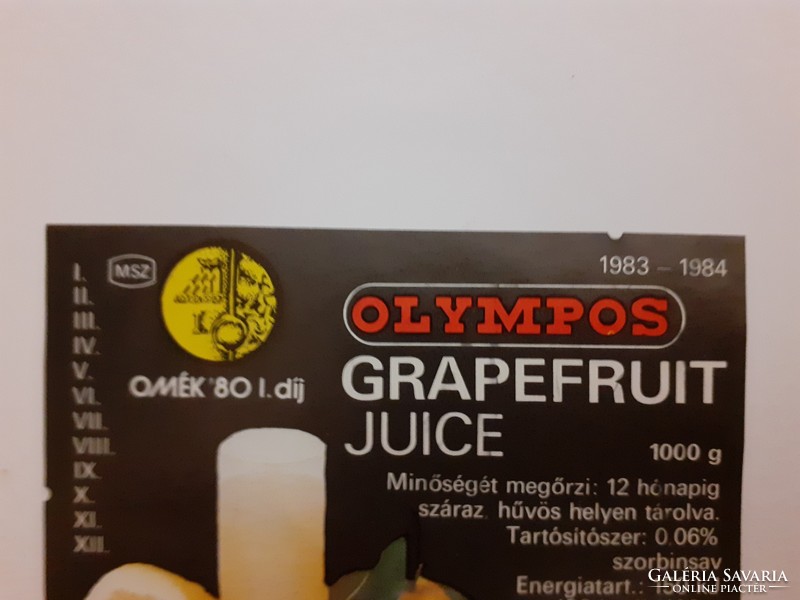 Retro szörpös üvegcímke 1983 Olympos Grapefruit juice címke