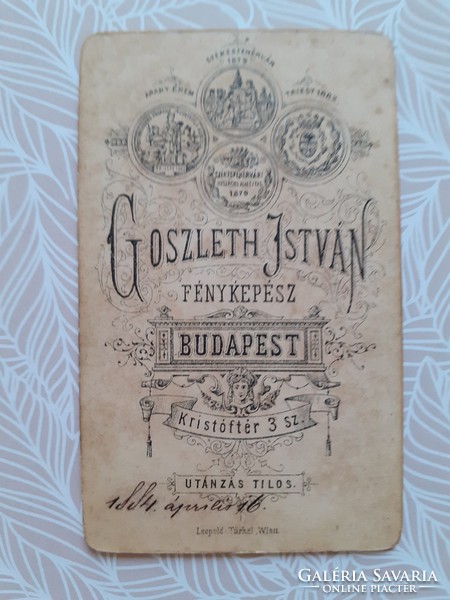 Antik férfi fotó 1884 Goszleth István Budapest régi műtermi fénykép